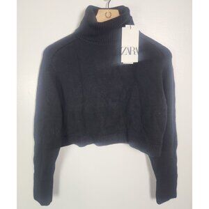 Zara Women's Sz. M Black Knit Crop Long Sleeve Turtle Neck Sweater NWT